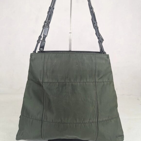 PRADA Milano Tessuto Solid Rayon Nylon Green Metal Chain Shoulder Bag Italy - Picture 1 of 11